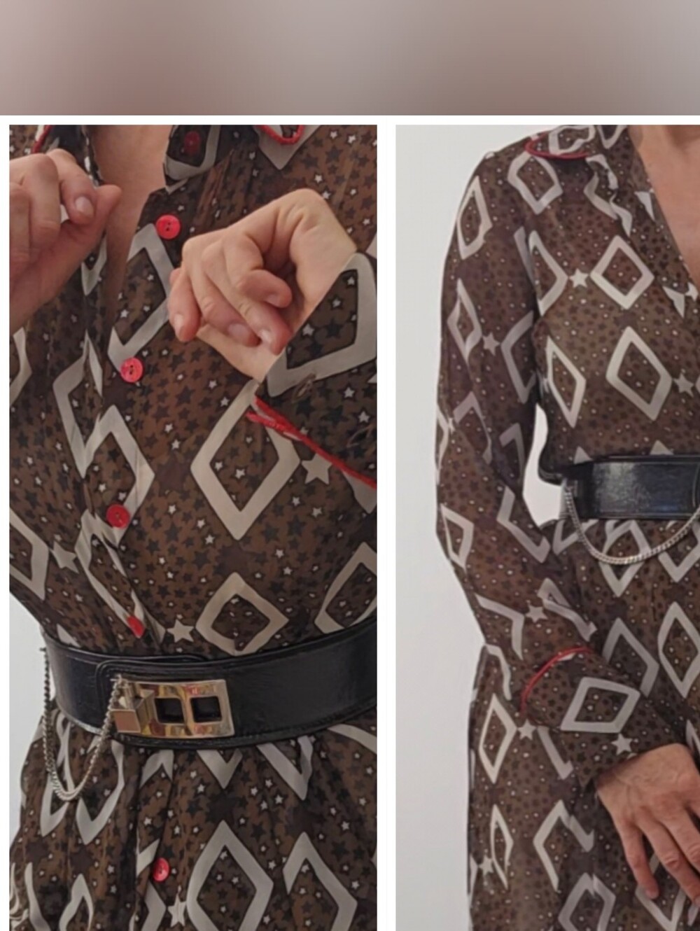 Cristina Gavioli ITALY Iconic Cocoa Brown Western Star Print Dress Or Duster S - Picture 10 of 11